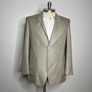 Joseph Abboud Blazer Mens 44L Tan Solid Linen Blend 2 Button Sport Coat